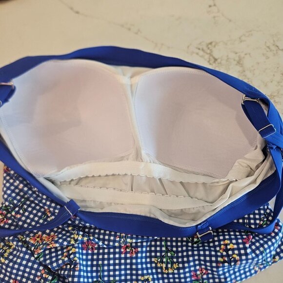 LANDS' End Size 16 Gingham Blue Check with Floral Print Tankini Top - Picture 9 of 9